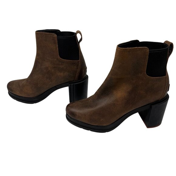 Sorel Brown Leather Chunky Block Heel Ankle Boots Womens Size 10 Blake Chelsea - Picture 2 of 9